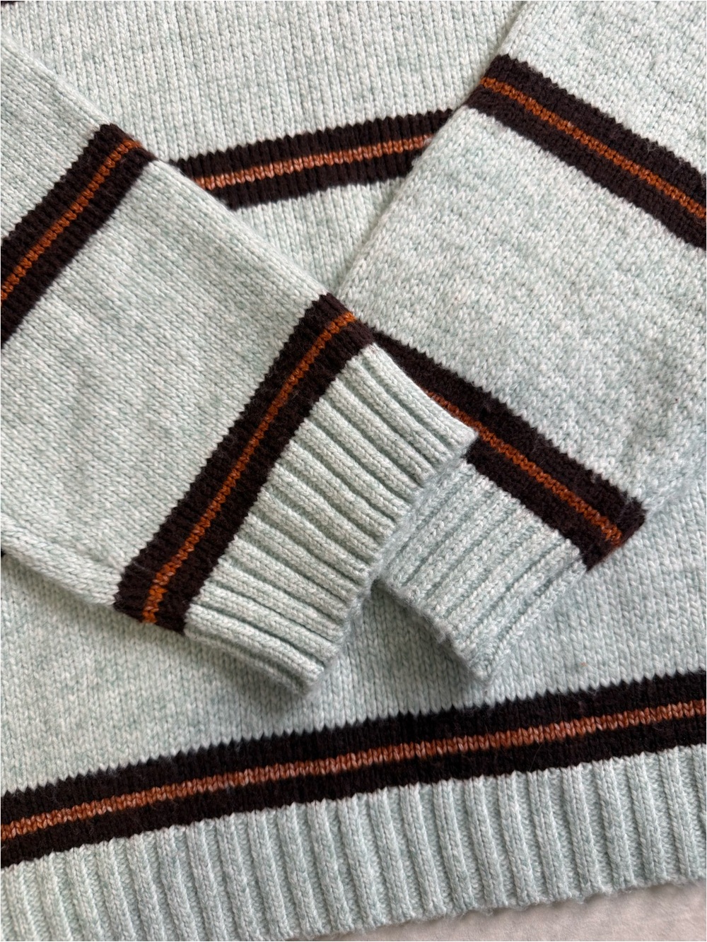 Striped Crewneck Sweater in Light Mint and Brown - Picture 3 of 5